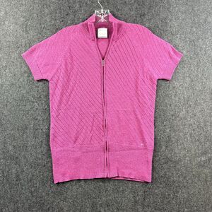 Nike Golf Sweater Top Women's Large Pink Knit Wool Blend Short Sleeve Full Zip
